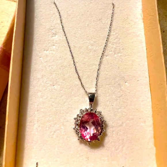 Pink stone set necklace and earrings (sterling silver new in box) - Picture 2 of 3